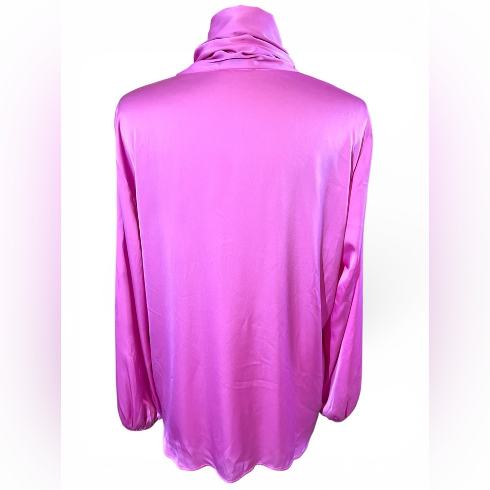 Bar III Vibrant Pretty in Pink Satin Blouse w/ neck tie & elastic cuffs size XXL - Picture 4 of 17